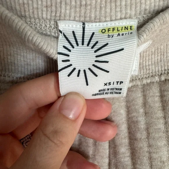 Offline by Aerie Ribbed Wide Leg Lounge Pants Beige Soft Cozy XS Quilted - Picture 8 of 10